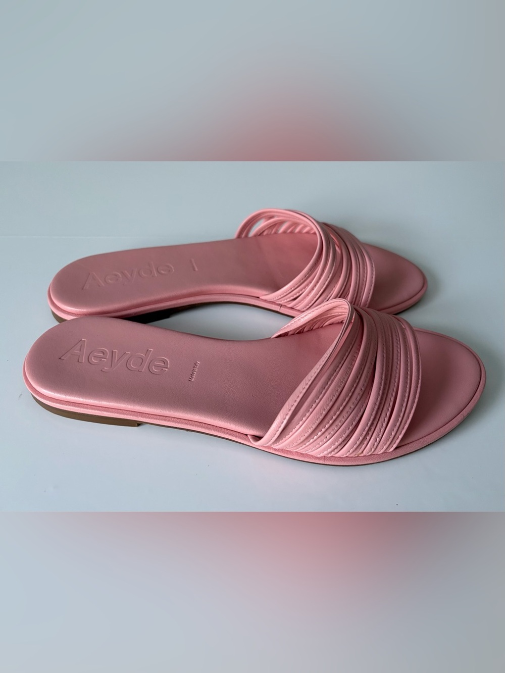 Aeyde Pink Leather Strappy Slide Sandals Size 38 Made in Italy